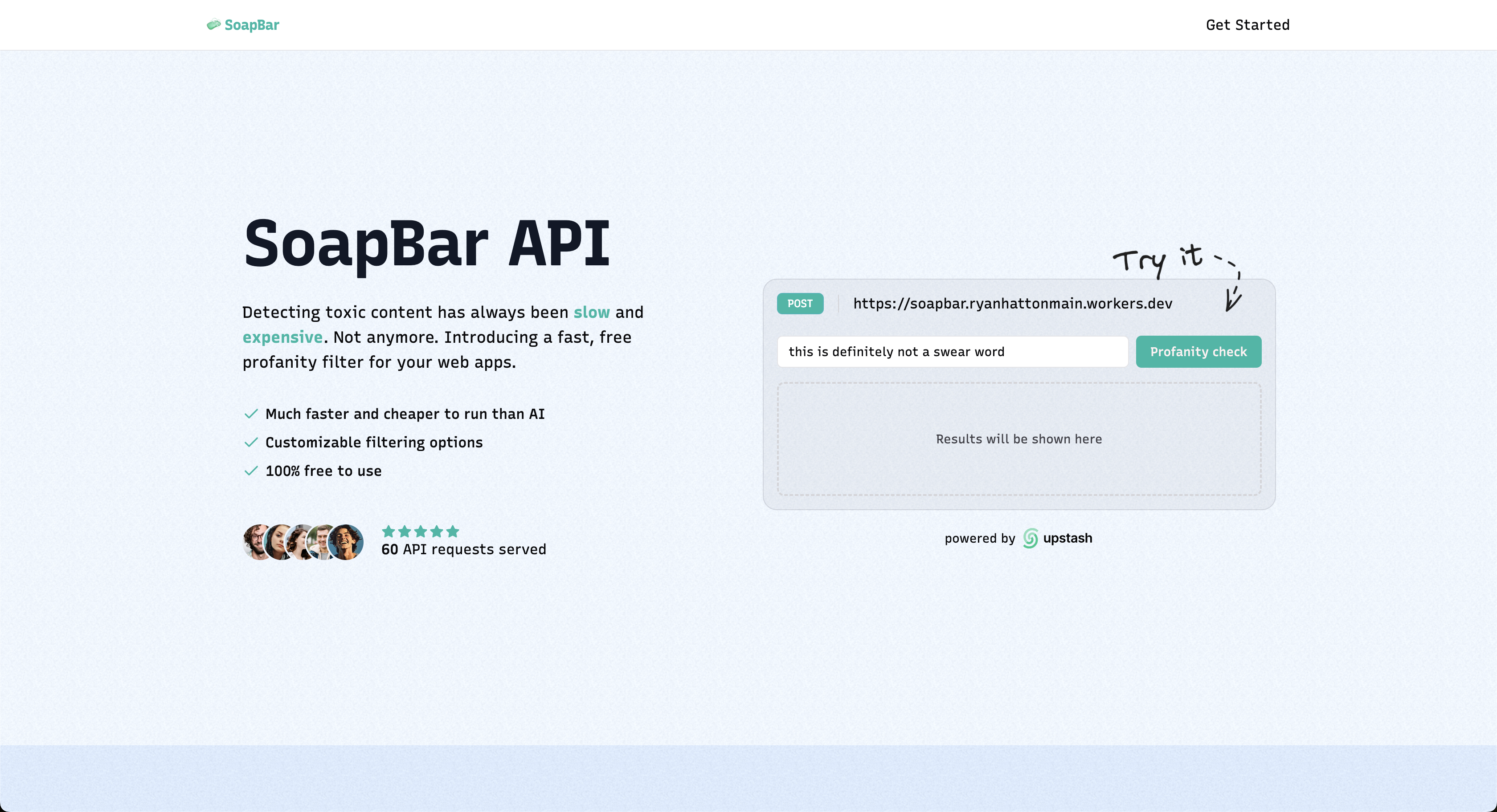Landing page of soapbar API